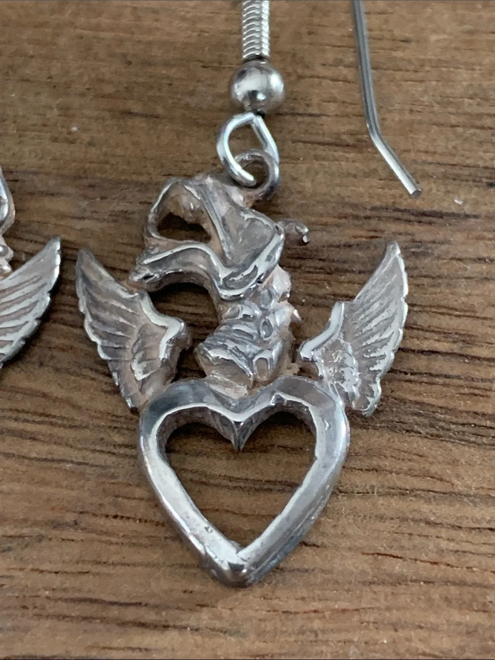 Sterling Silver Heart & Wing Dragon Drop Earrings